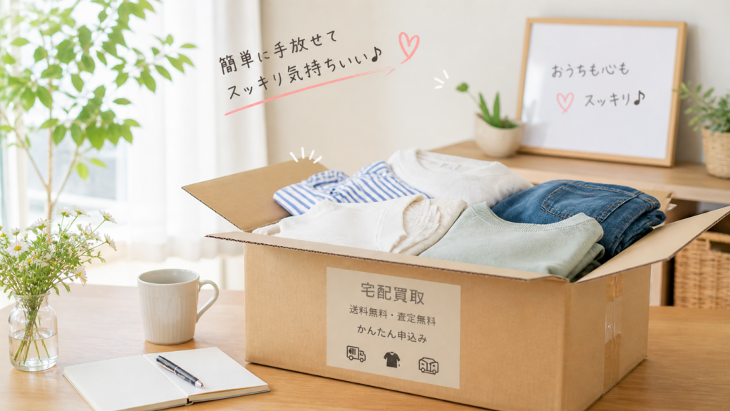古着を宅配買取に出すためにきれいに梱包された服と段ボールのイメージ